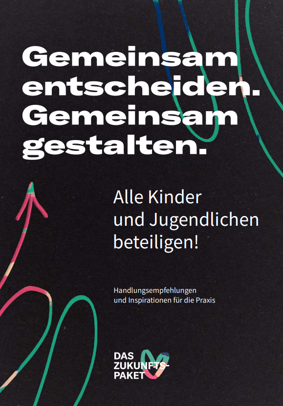 Cover der Publikation; Titel "Gemeinsam entscheiden. Gemeinsam gestalten in weisser Schrift auf schwarzem Hintergrund